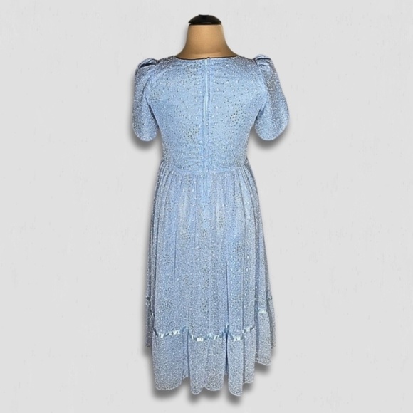 Vintage Beaded Floral Appliqués Peasant Dress Blue XL - Picture 2 of 14